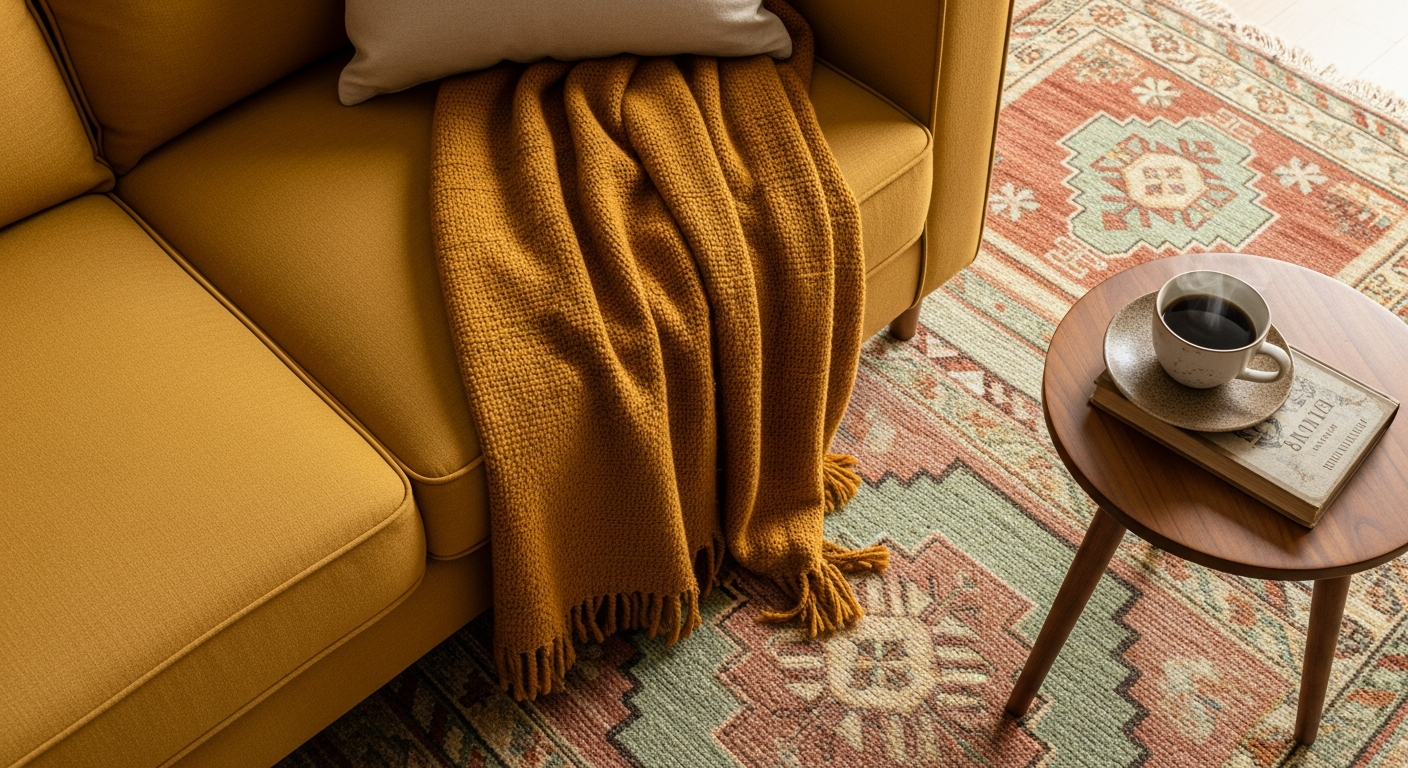 match vintage rug to sofa style example