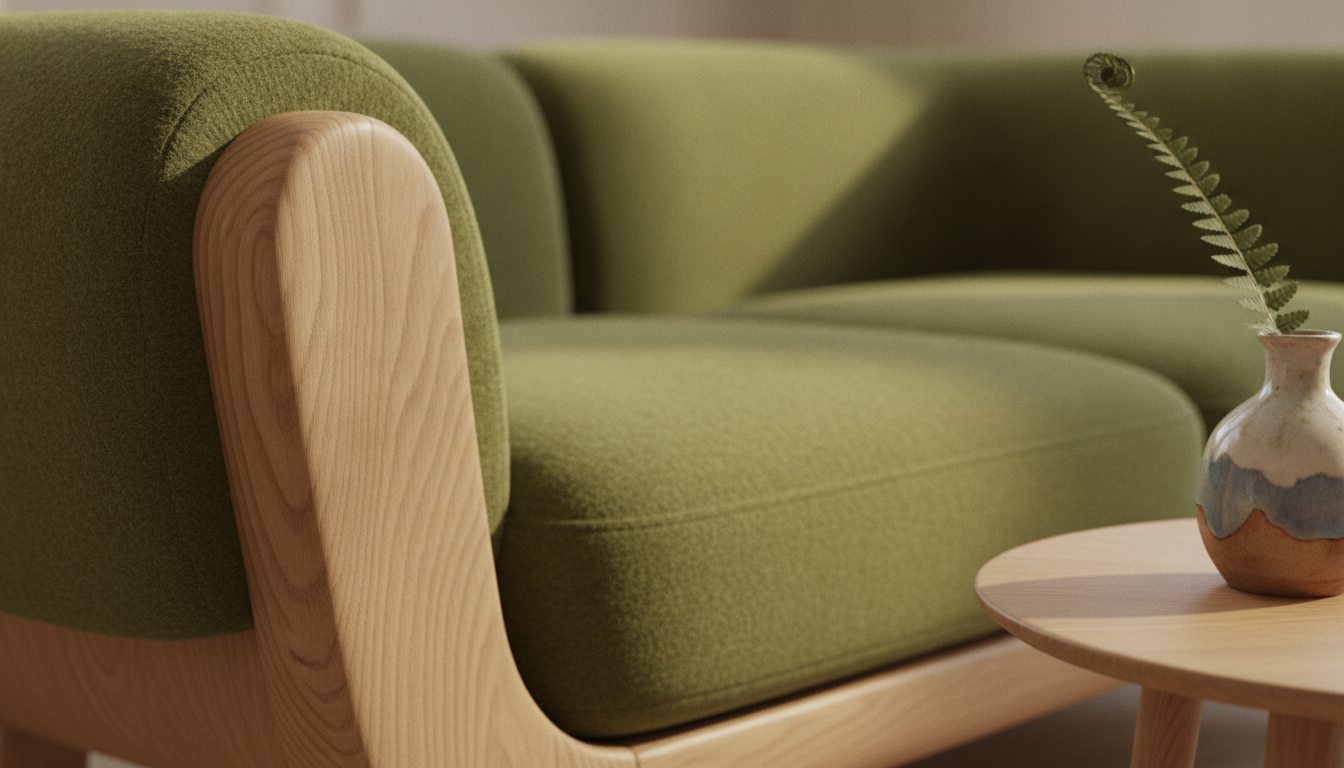 biophilic sofa design, nature-inspired living room style example